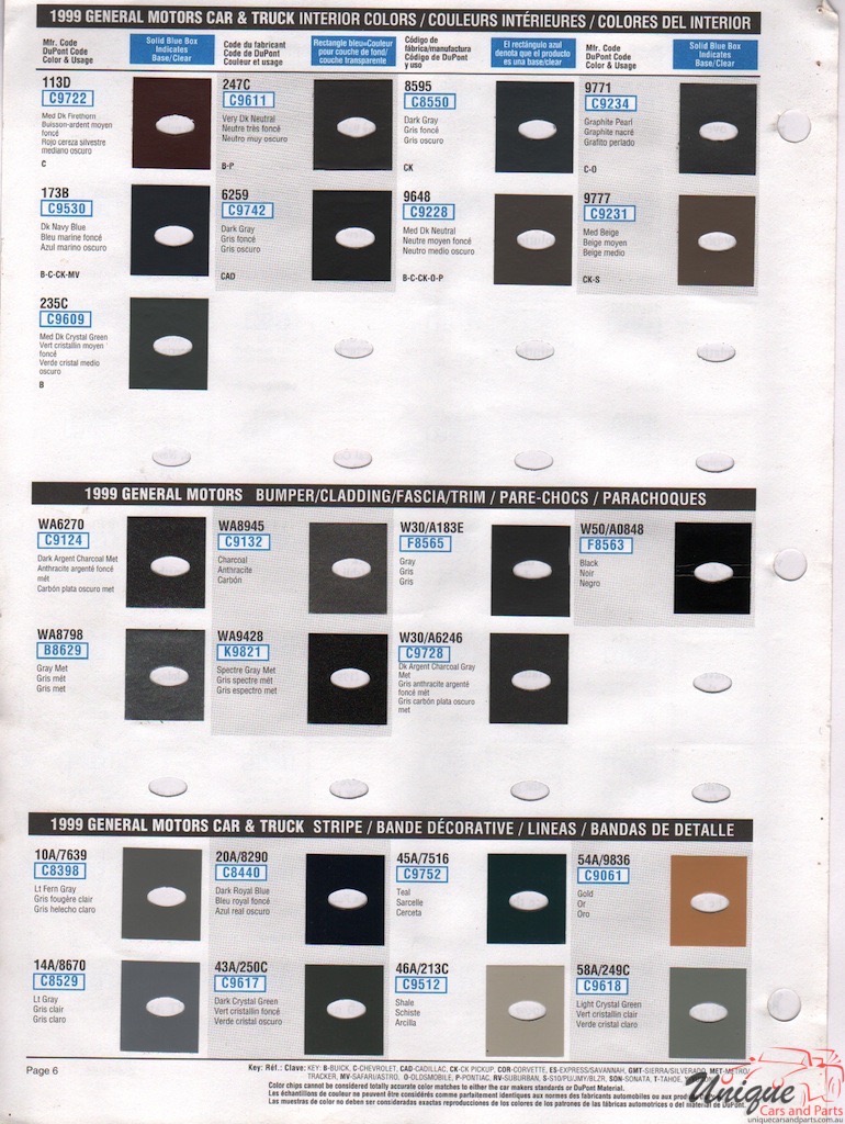1999 General Motors Paint Charts DuPont 6
